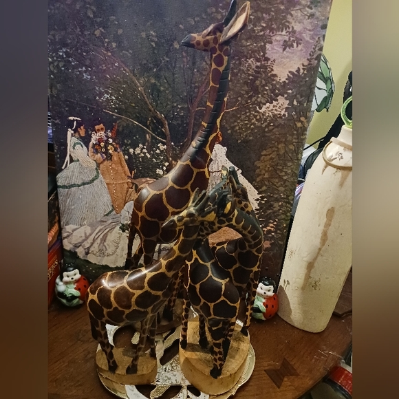 🪵Family Of Giraffe(4)Wood Sculpture  African Art Hand Carved Made In Kenya🇰🇪 - Picture 8 of 16